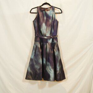 P.A.R.O.S.H. Wool/Silk Abstract Print Belted Fit Flare Dress Made Italy